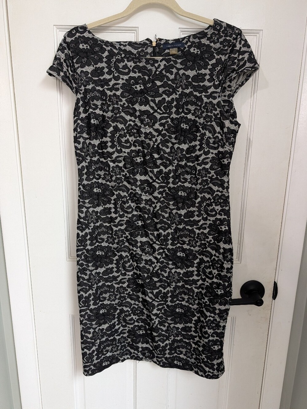 Tommy Hilfiger Women’s Black and Gray Lace-Pattern Sheath Dress